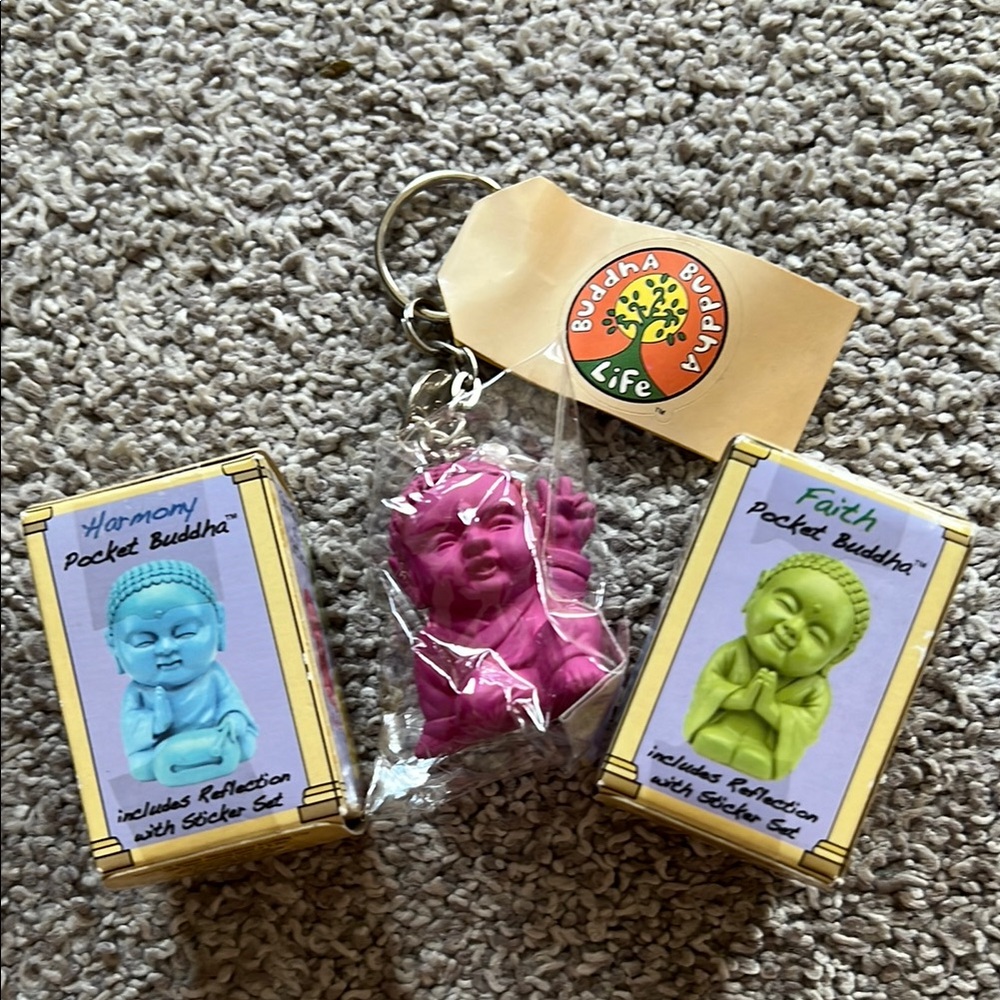 Pocket Buddha Keychain Set - Blue and Pink